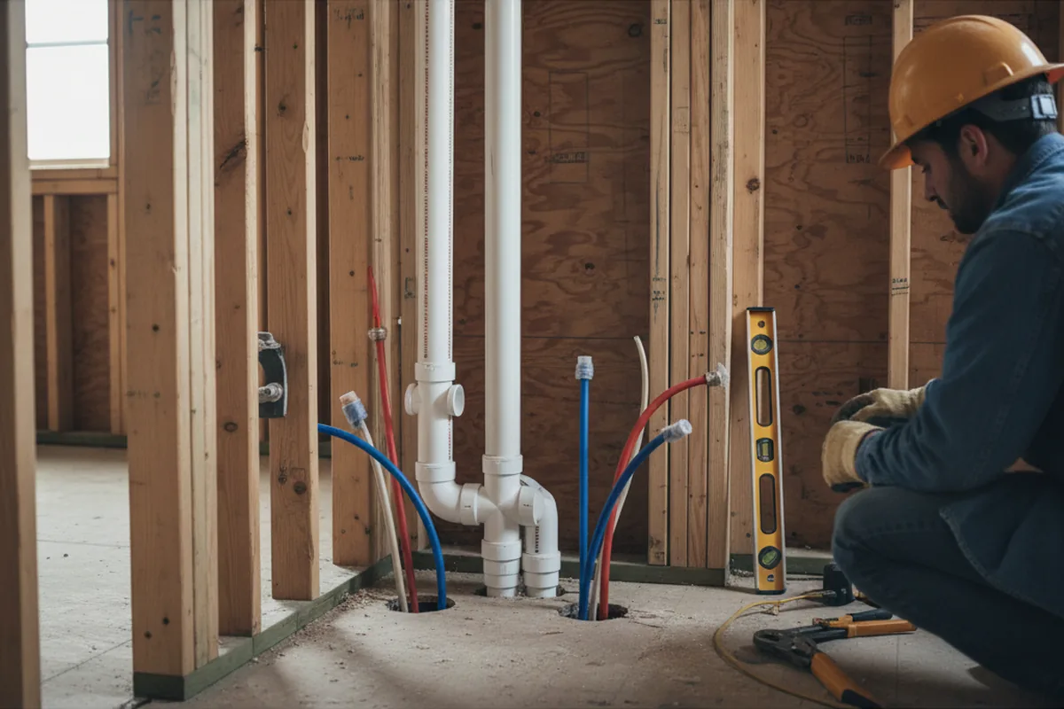 Drain and supply rough-in during Leak Detection in Sioux Falls